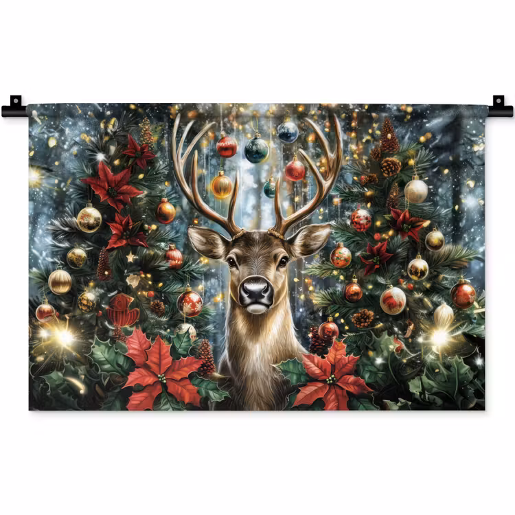 Wandteppich - Weihnachtsfeier - Tannenwald - Rot — 1