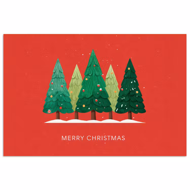 Poster - Minimalistisch - Weihnachtsbäume - Rot - Schnee — 1