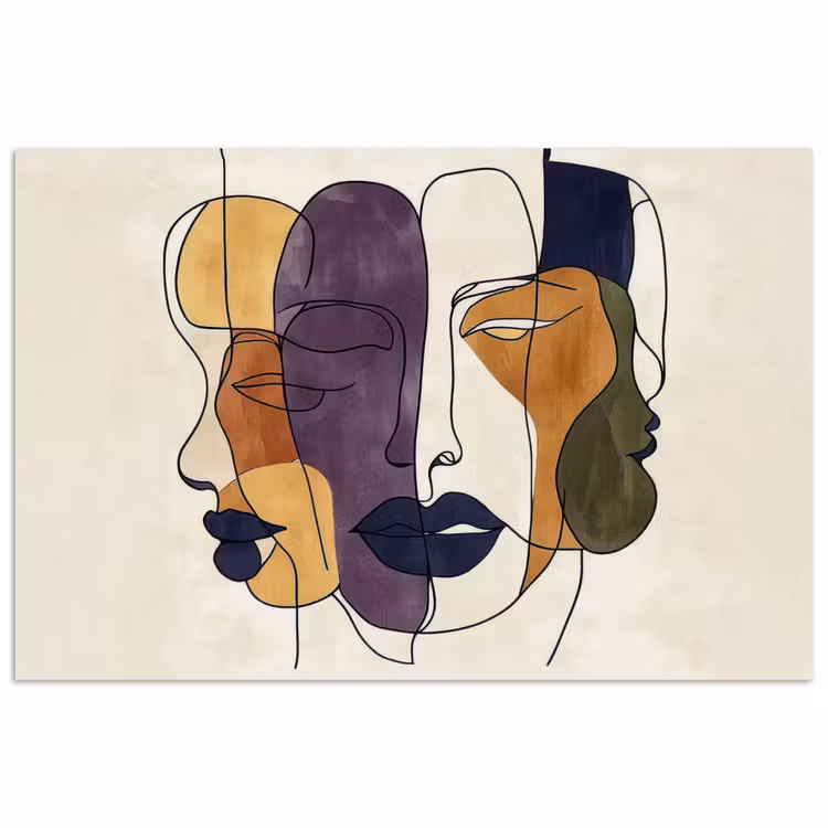 Poster - Abstrakt - Überlappende Gesichter - Lila - Dunkelgrün — 1