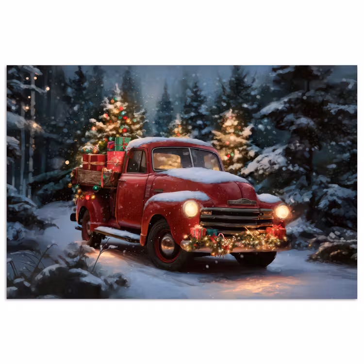 Poster - Weihnachts-LKW - Schneewald - Rot — 1