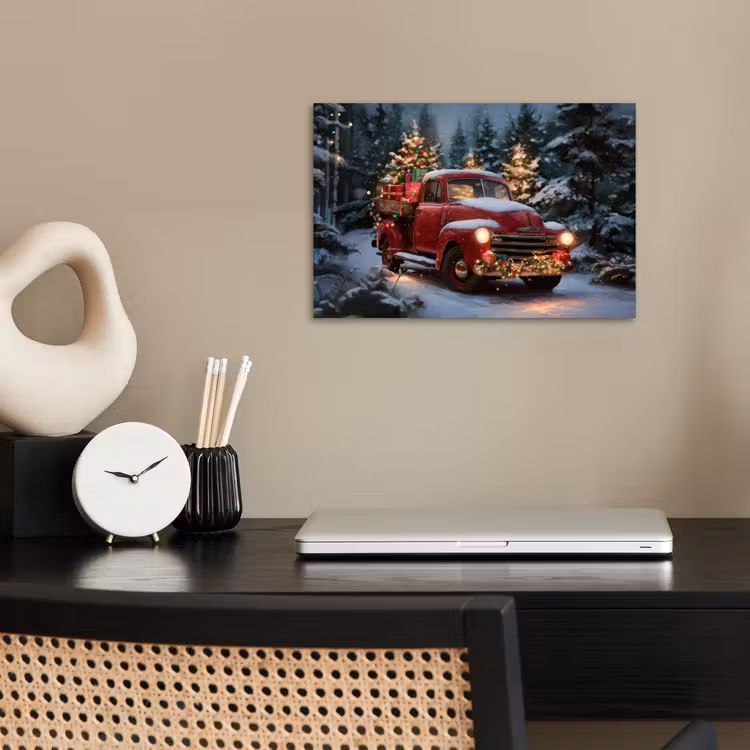 Poster - Weihnachts-LKW - Schneewald - Rot — 2