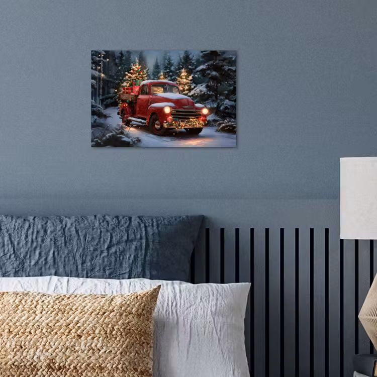 Poster - Weihnachts-LKW - Schneewald - Rot — 3