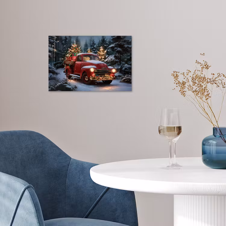 Poster - Weihnachts-LKW - Schneewald - Rot — 4