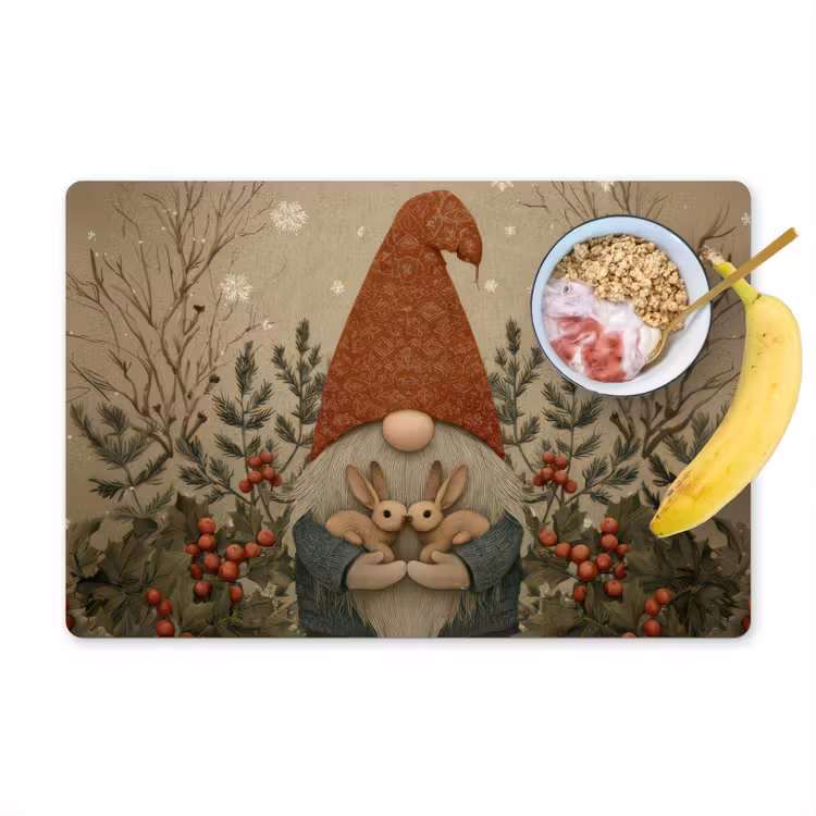 Tischset - 6 Stück - Weihnachtswichtel - Hasen - Bunt — 1