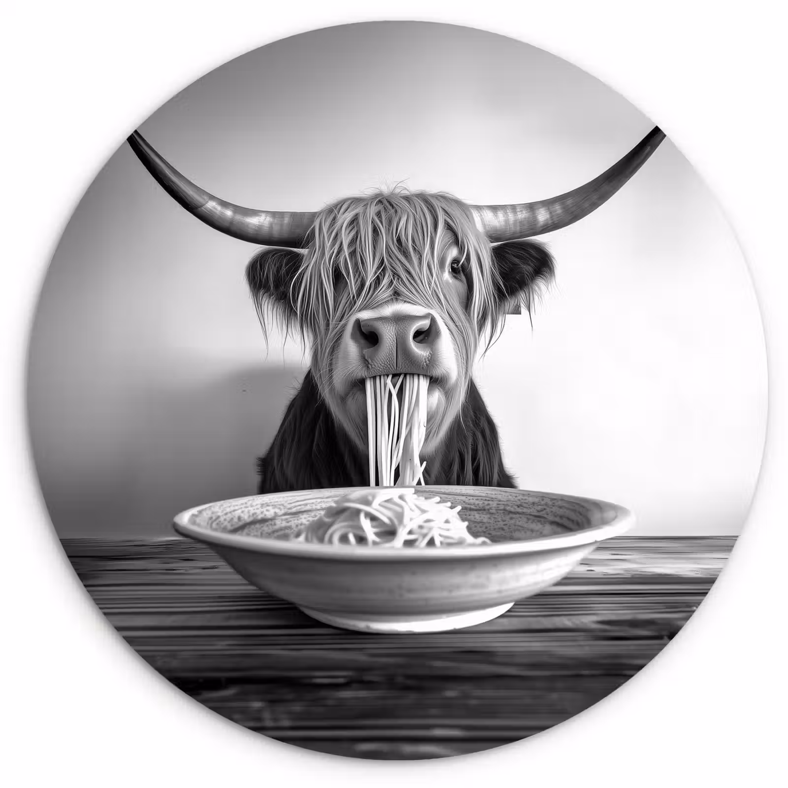 Forexbild Rund - Schottischer Highlander - Spaghetti - Tiere - Schwarz und weiß — 1