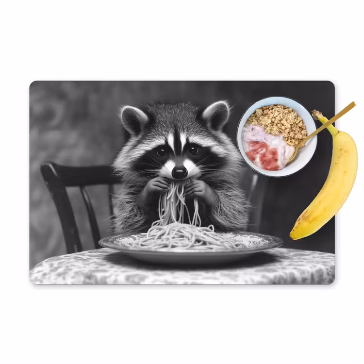 Tischset - 6 Stück - Waschbär - Niedlich - Pasta - Tischtuch - Schwarz - Weiß — 1