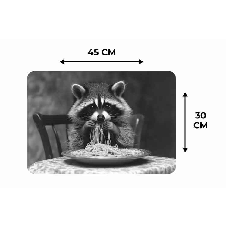 Tischset - 6 Stück - Waschbär - Niedlich - Pasta - Tischtuch - Schwarz - Weiß — 3