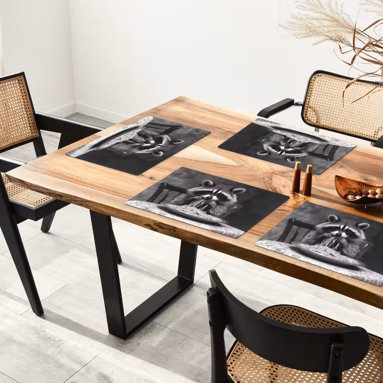 Tischset - 6 Stück - Waschbär - Niedlich - Pasta - Tischtuch - Schwarz - Weiß — 4
