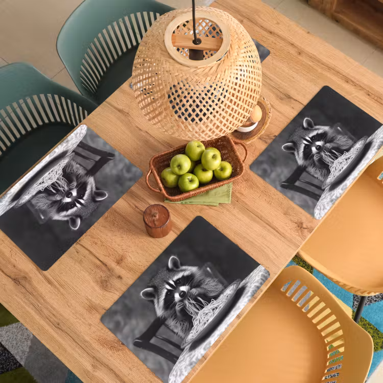 Tischset - 6 Stück - Waschbär - Niedlich - Pasta - Tischtuch - Schwarz - Weiß — 5