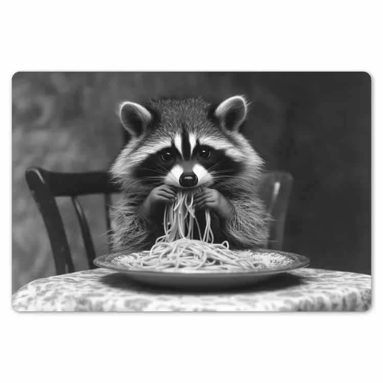 Tischset - 6 Stück - Waschbär - Niedlich - Pasta - Tischtuch - Schwarz - Weiß — 6