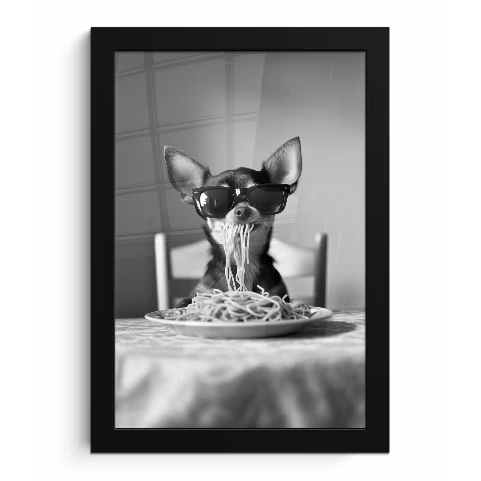 Bilder mit Rahmen - Chihuahua - Hund - Sonnenbrille - Humorvoll - Schwarz - Weiß - Spaghetti — 1