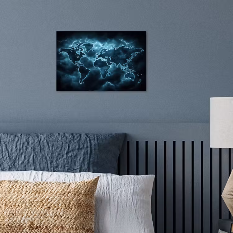 Poster - Weltkarte - Blitz - Blau — 3