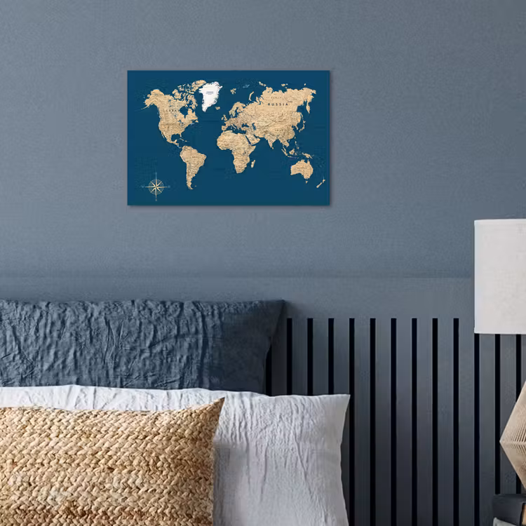 Poster - Weltkarte - Dunkelblau - Beige — 3