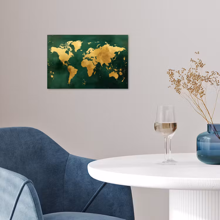 Poster - Weltkarte - Grün - Gold — 4