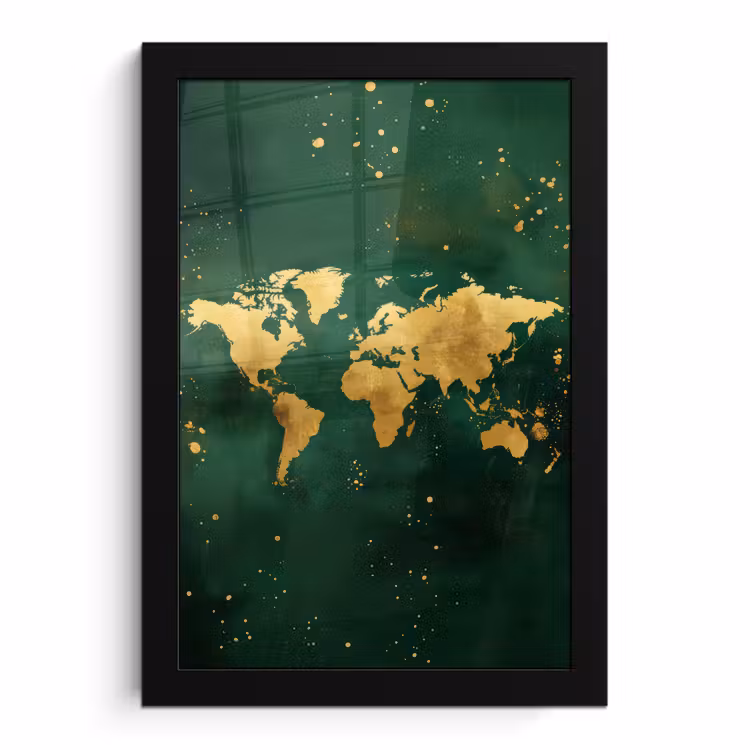 Bilder mit Rahmen - Weltkarte - Grün - Gold — 1