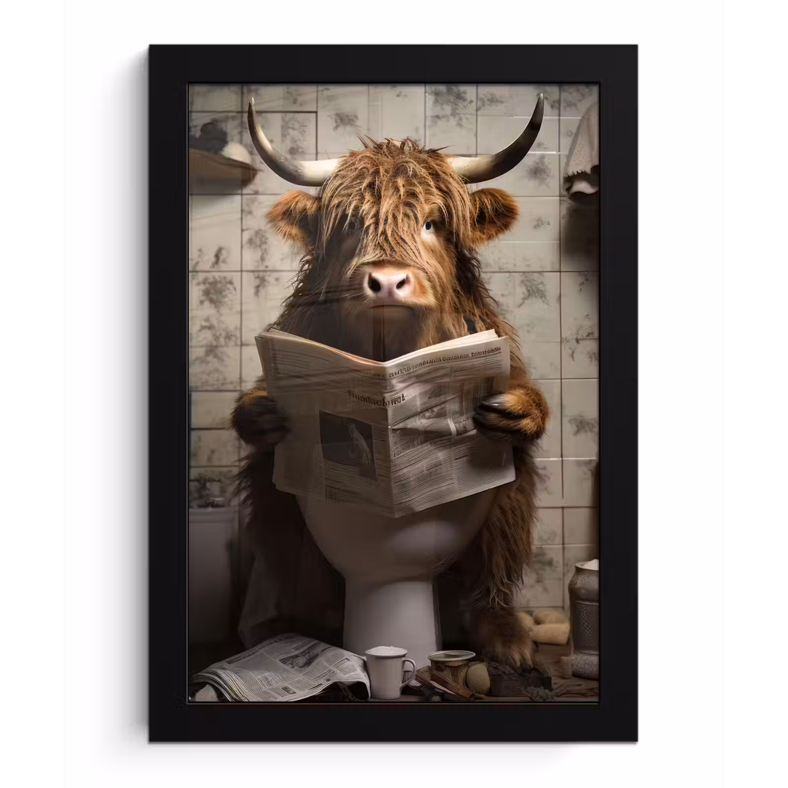 Bilder mit Rahmen - Scotch highlander - Toilette - Zeitung - Badezimmer — 1