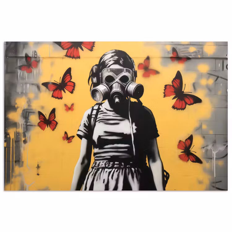 Poster - Mädchen - Gasmaske - Schmetterlinge - Graffiti — 1