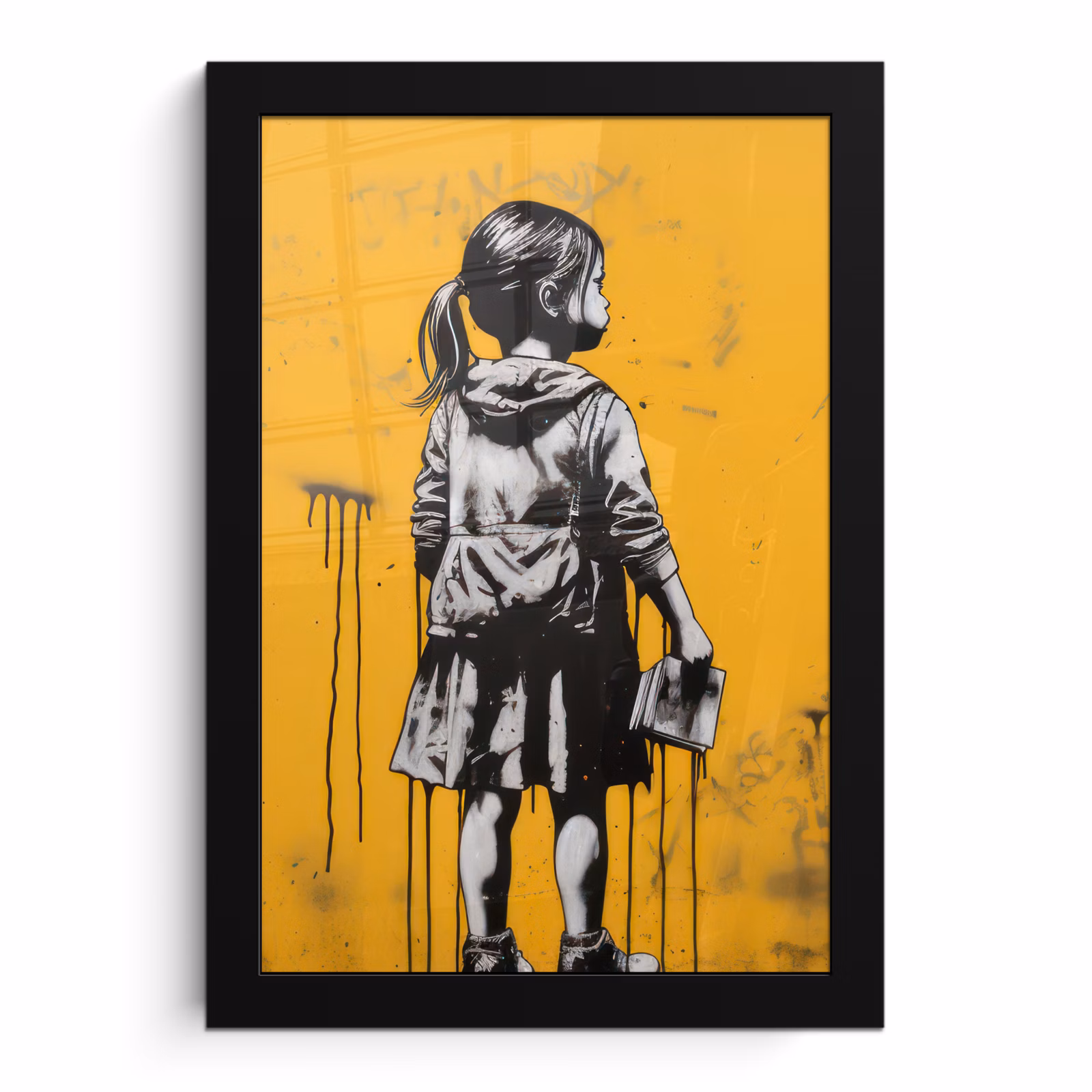 Bilder mit Rahmen - Mädchen - Buch - Gelbe Wand - Graffiti — 1
