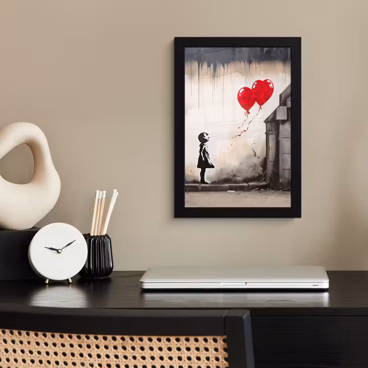Bilder mit Rahmen - Kunst - Mädchen - Luftballons - Herz - Grau — 2