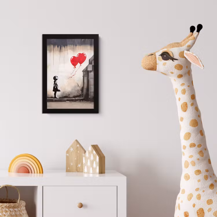 Bilder mit Rahmen - Kunst - Mädchen - Luftballons - Herz - Grau — 5