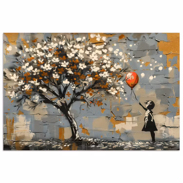 Poster - Baum - Graffiti - Banksy-Stil - Ballon-Mädchen — 1