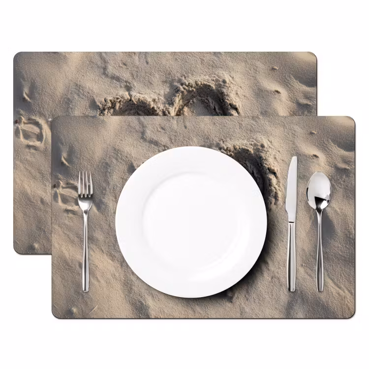 Tischset - 6 Stück - Herzform - Signiert - Beige - Sand — 2