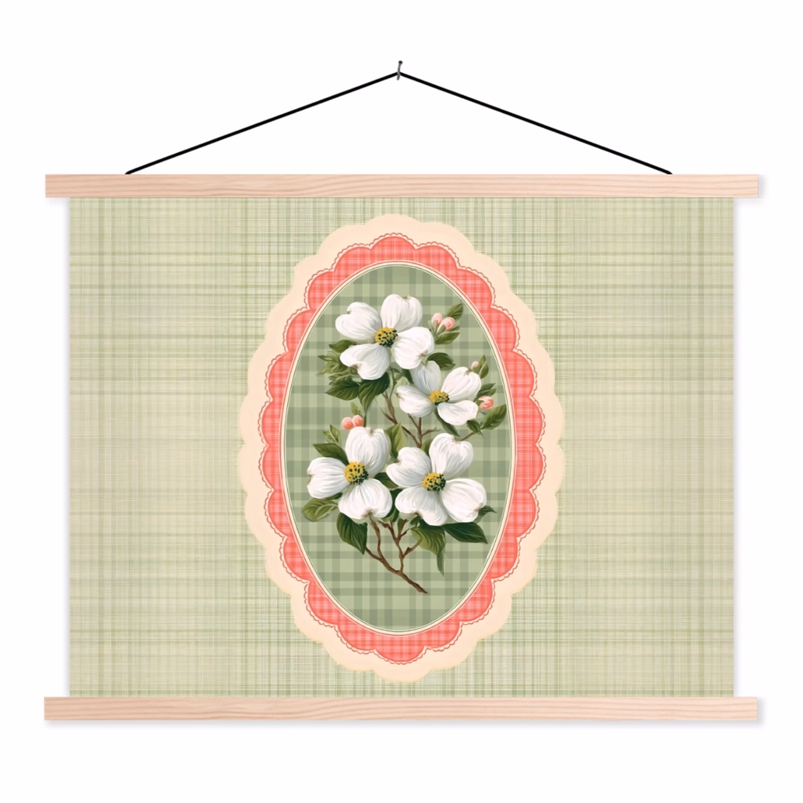 Stoffbild - Blumen - Illustration - Kariert - Grün — 1