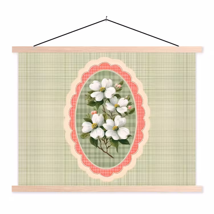 Stoffbild - Blumen - Illustration - Kariert - Grün — 1