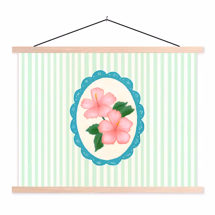 Stoffbild - Blumen - Oval - Streifen - Grün — 1