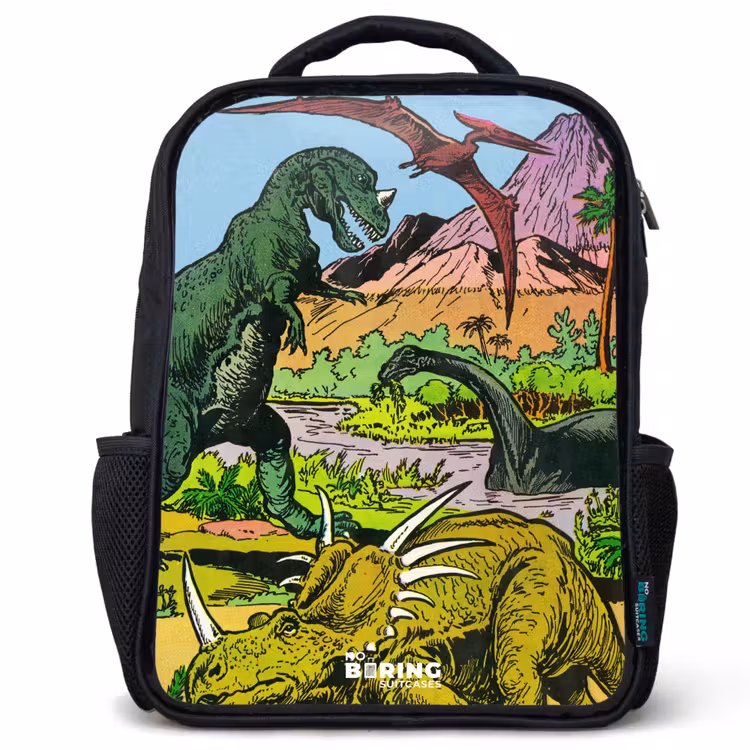 Kinderrucksack - Schwarz - Dinosaurier an einem Vulkan — 1