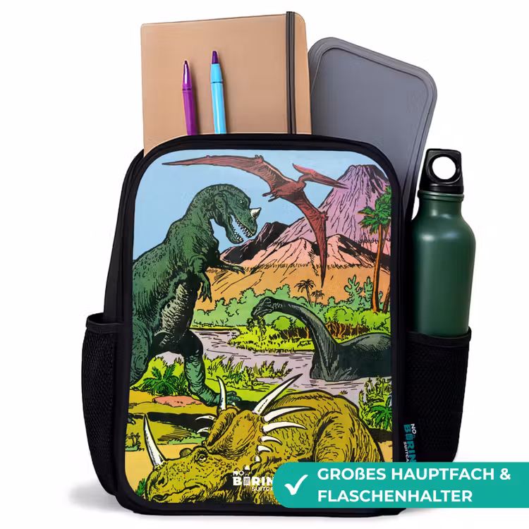 Kinderrucksack - Schwarz - Dinosaurier an einem Vulkan — 10