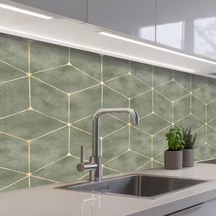 Küchenrückwand - Dezent - Geometrisch - Gold - Grün — 2