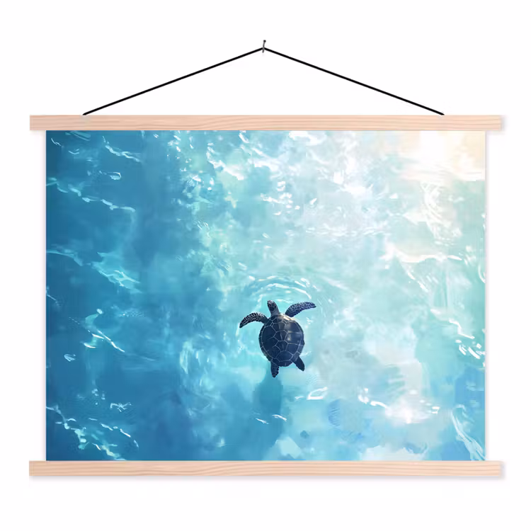 Stoffbild - Schildkröte - Meer - Blau - Glitzern — 1