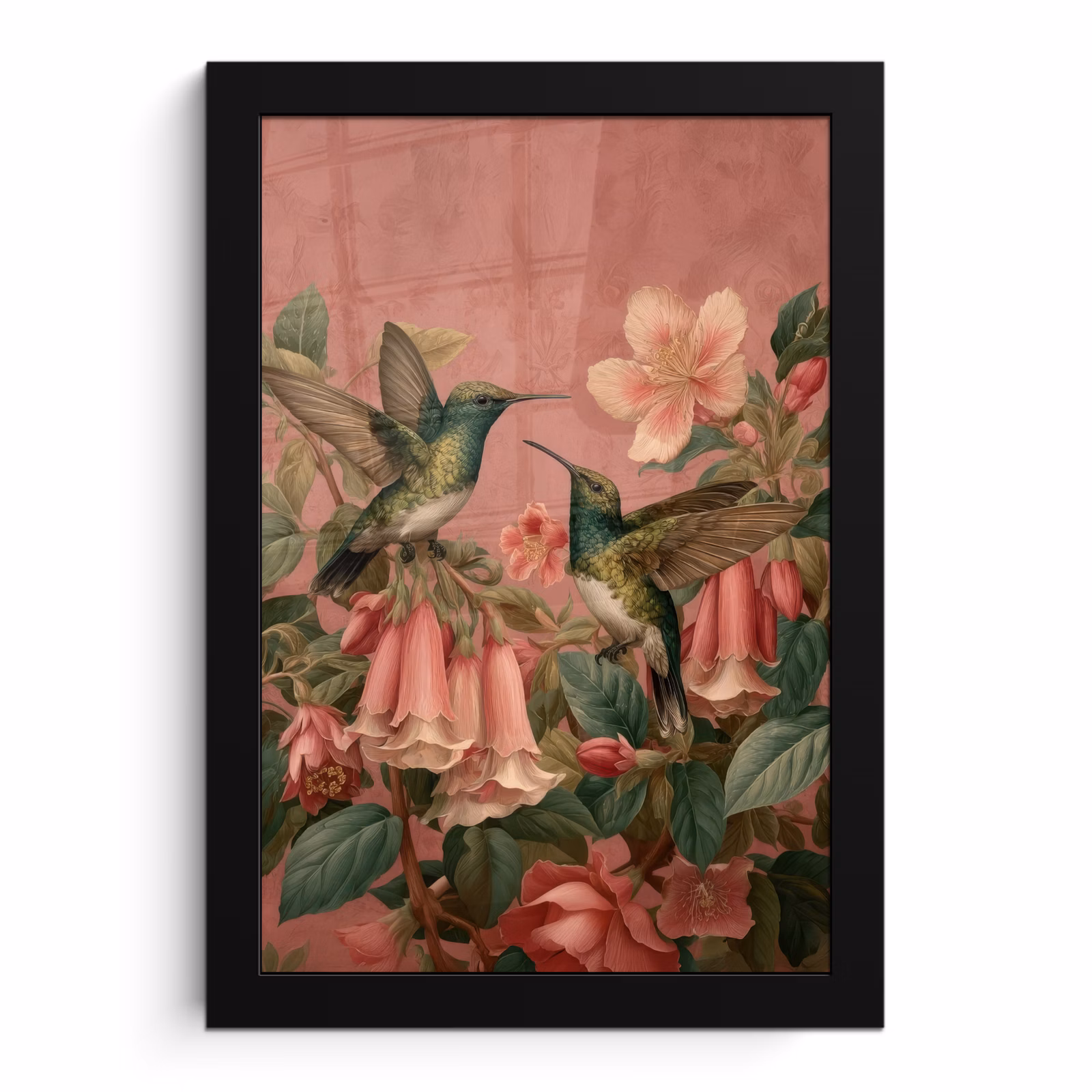 Bilder mit Rahmen - Kolibris - Blumen - Grün - Rosa — 1