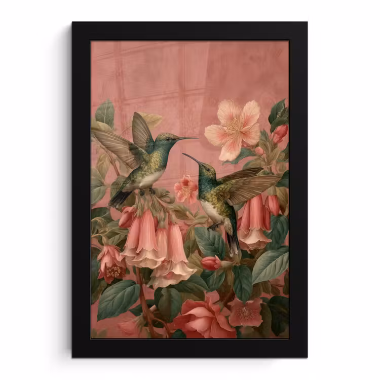 Bilder mit Rahmen - Kolibris - Blumen - Grün - Rosa — 1