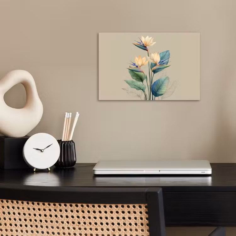 Poster - Paradiesvogelblüten - Blaugrüne Blätter - Beige — 2