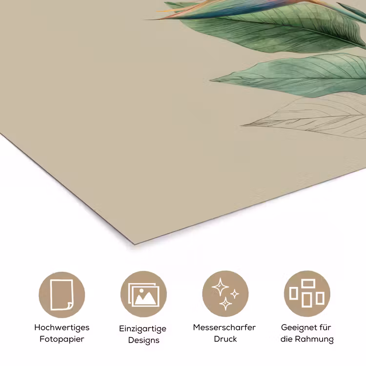 Poster - Paradiesvogelblüten - Blaugrüne Blätter - Beige — 5