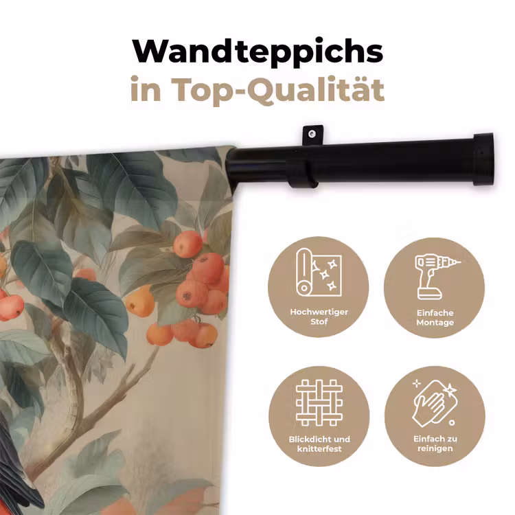 Wandteppich - Rosahaubenkakadu - Zweig mit Früchten - Blätter — 7