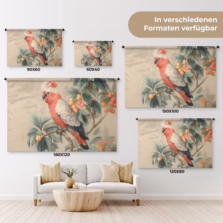 Wandteppich - Rosahaubenkakadu - Zweig mit Früchten - Blätter — 8