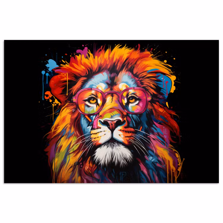 Poster - Graffiti - Löwe - Brille - Schwarz — 1