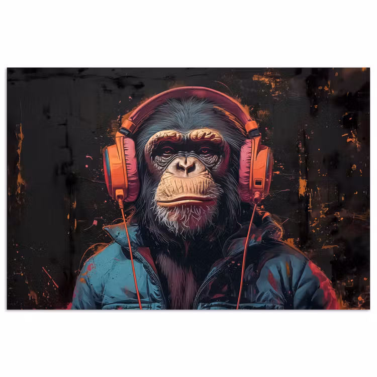Poster - Graffiti - Schimpanse - Kopfhörer - Affe — 1