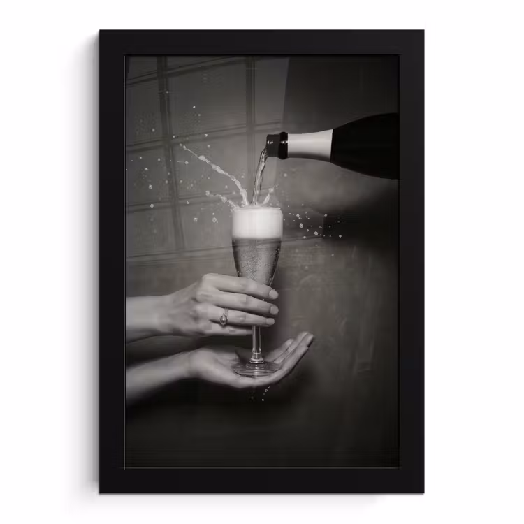 Bilder mit Rahmen - Champagnerflasche - Glas - Minimalistisch - Spritzer — 1