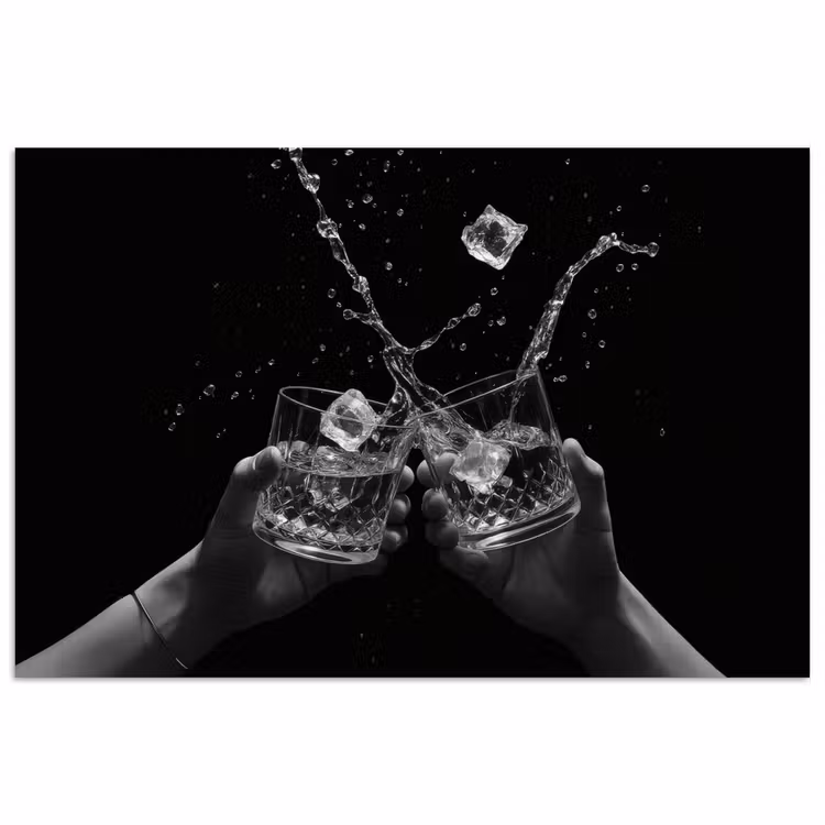 Poster - Whiskygläser - Eis - Spritzer - Schwarz — 1