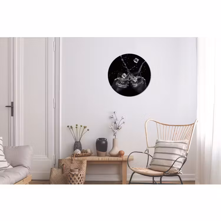 Alu-Dibond-Bild Rund - Whiskygläser - Eis - Spritzer - Schwarz — 2
