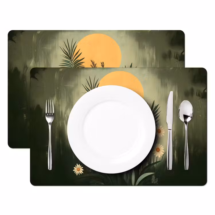 Tischset - 6 Stück - Blumen - Blätter - Sonne - Grün — 2