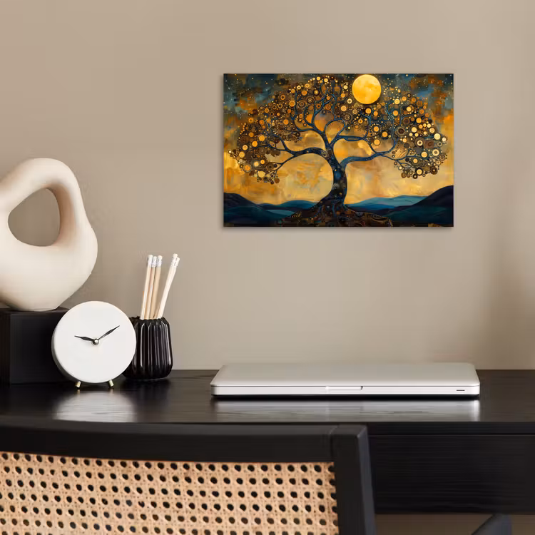 Poster - Baum - Mond - Blumen - Gold - Kunst — 2