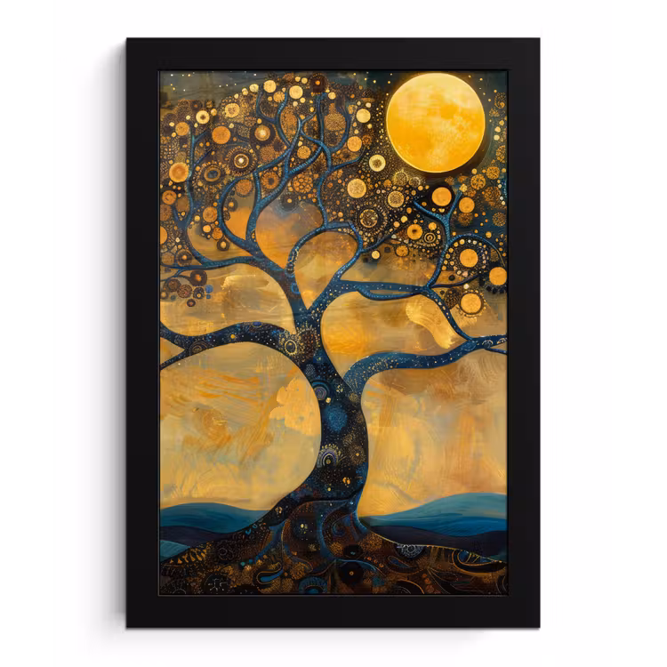 Bilder mit Rahmen - Baum - Mond - Blumen - Gold - Kunst — 1