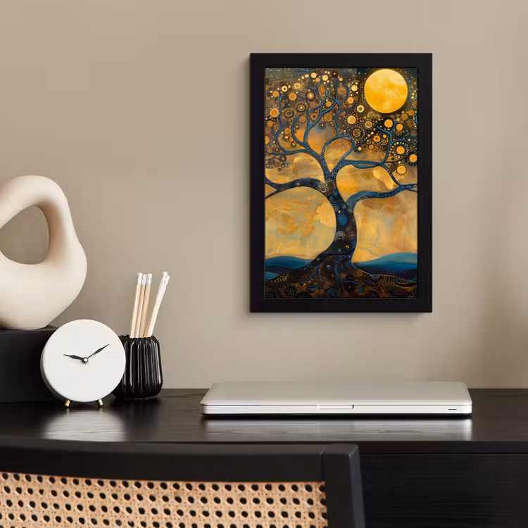 Bilder mit Rahmen - Baum - Mond - Blumen - Gold - Kunst — 2