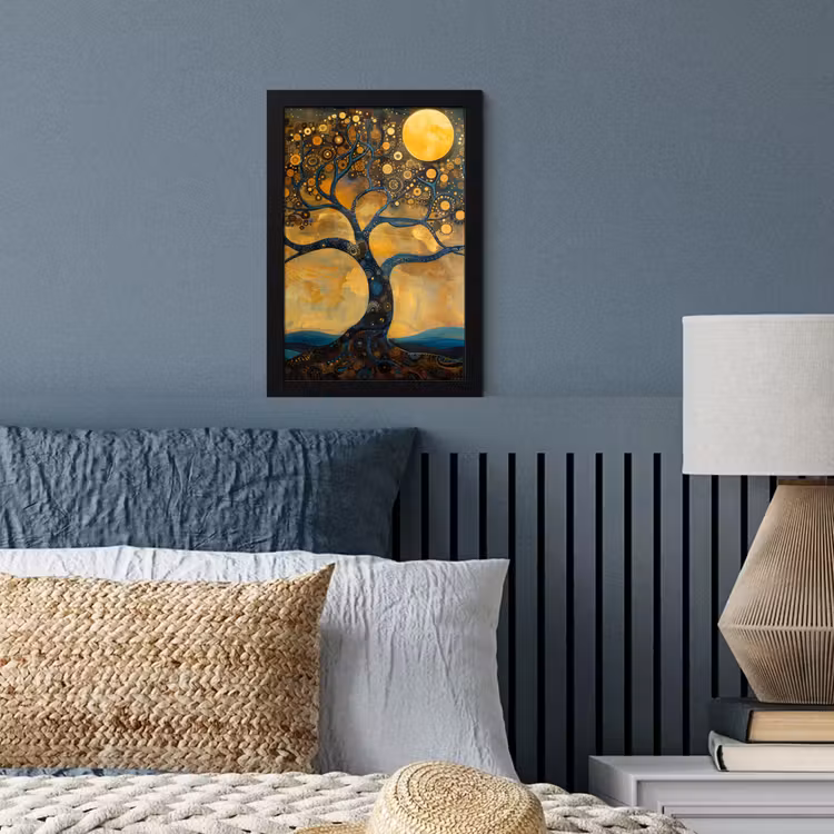 Bilder mit Rahmen - Baum - Mond - Blumen - Gold - Kunst — 3