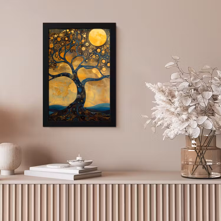Bilder mit Rahmen - Baum - Mond - Blumen - Gold - Kunst — 4